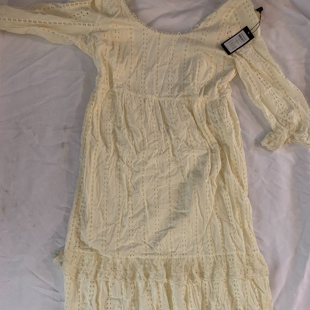 Vero Moda Broderie Smock Maxi Dress-cream